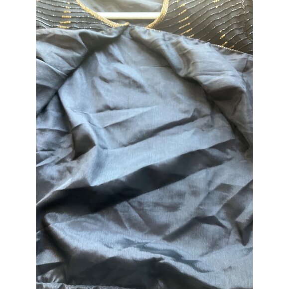 Leslie Fay Evenings Sz Medium-Large Beaded Formal Jacket Black & Gold Silk 90's - Picture 11 of 13